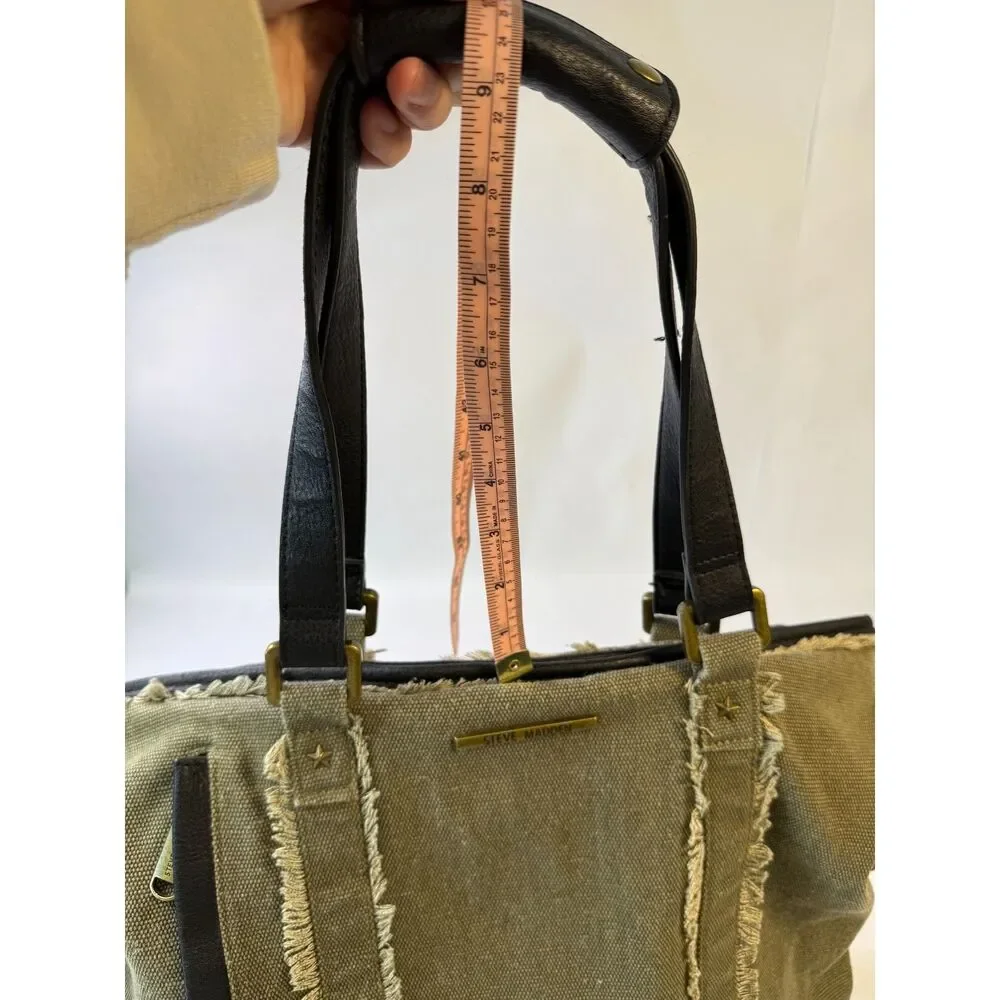 Steve Madden Bgraddy Olive Green Canvas Slouchy Utility Hobo Bag